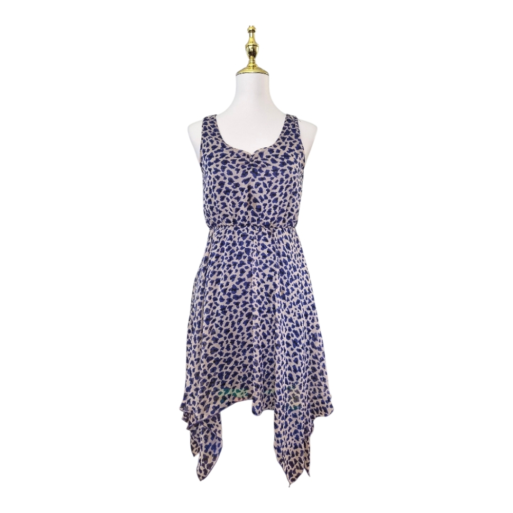 💕Maude Women’s Blue Animal Print Sleeveless Dress Size S Handkerchief Hem‎ USA